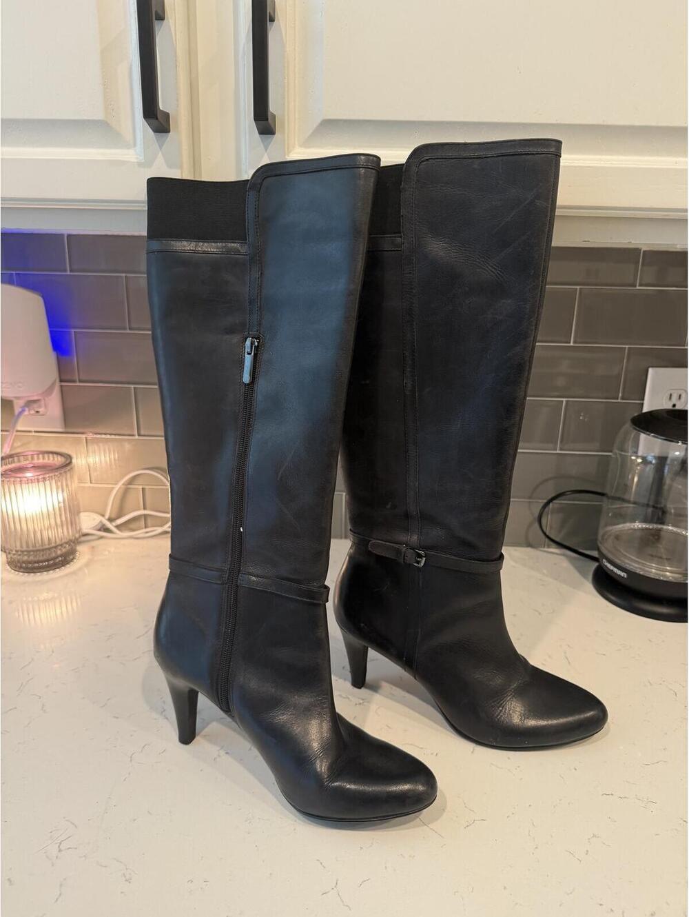 Circa Joan & David Luxe Hadlie Black Leather Knee High Boots Womens Size 10M